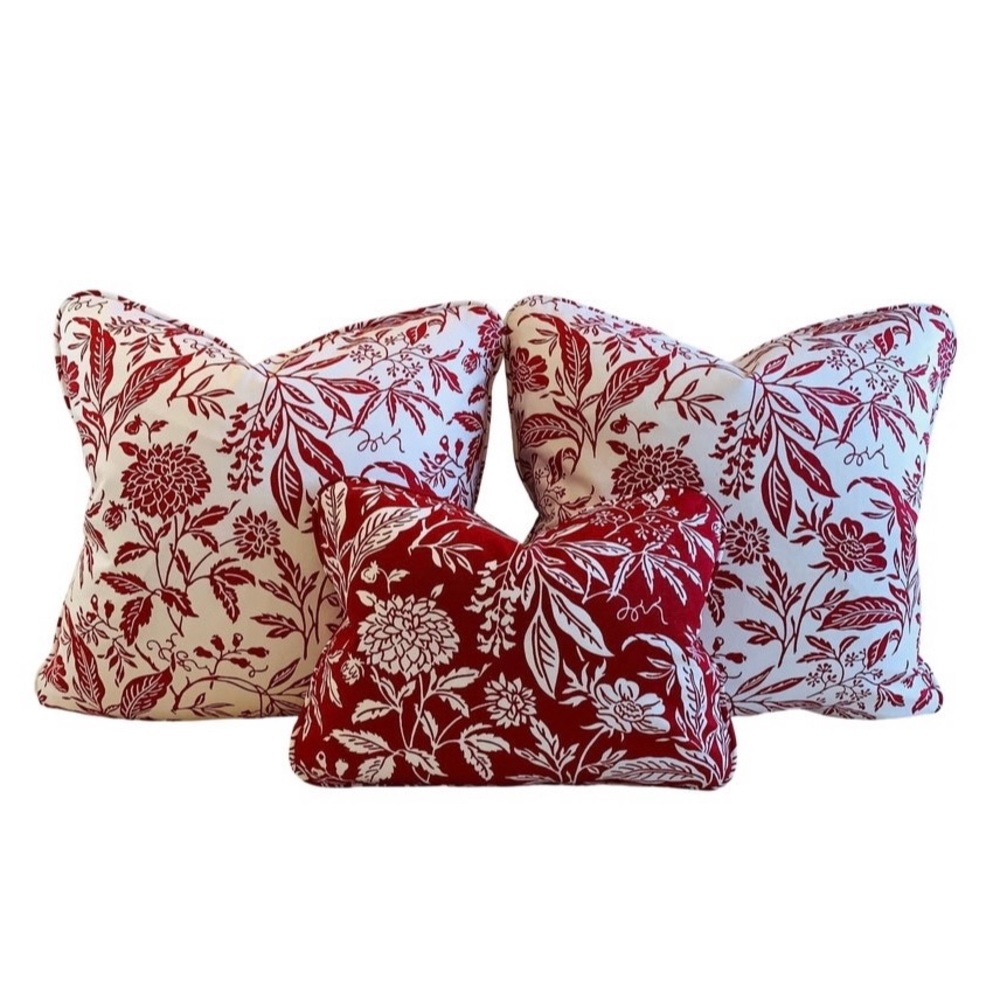 3 Pc Set Premier Prints MM Designs White & Red Botanical Floral Pillow Covers